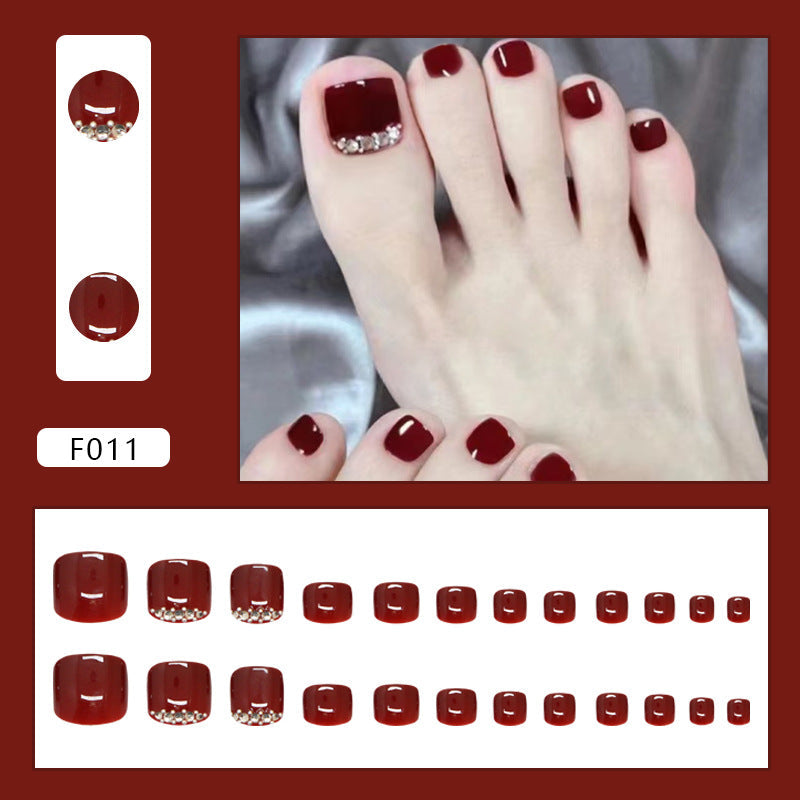 Burgundy Crystal 24-piece press-on toenail set