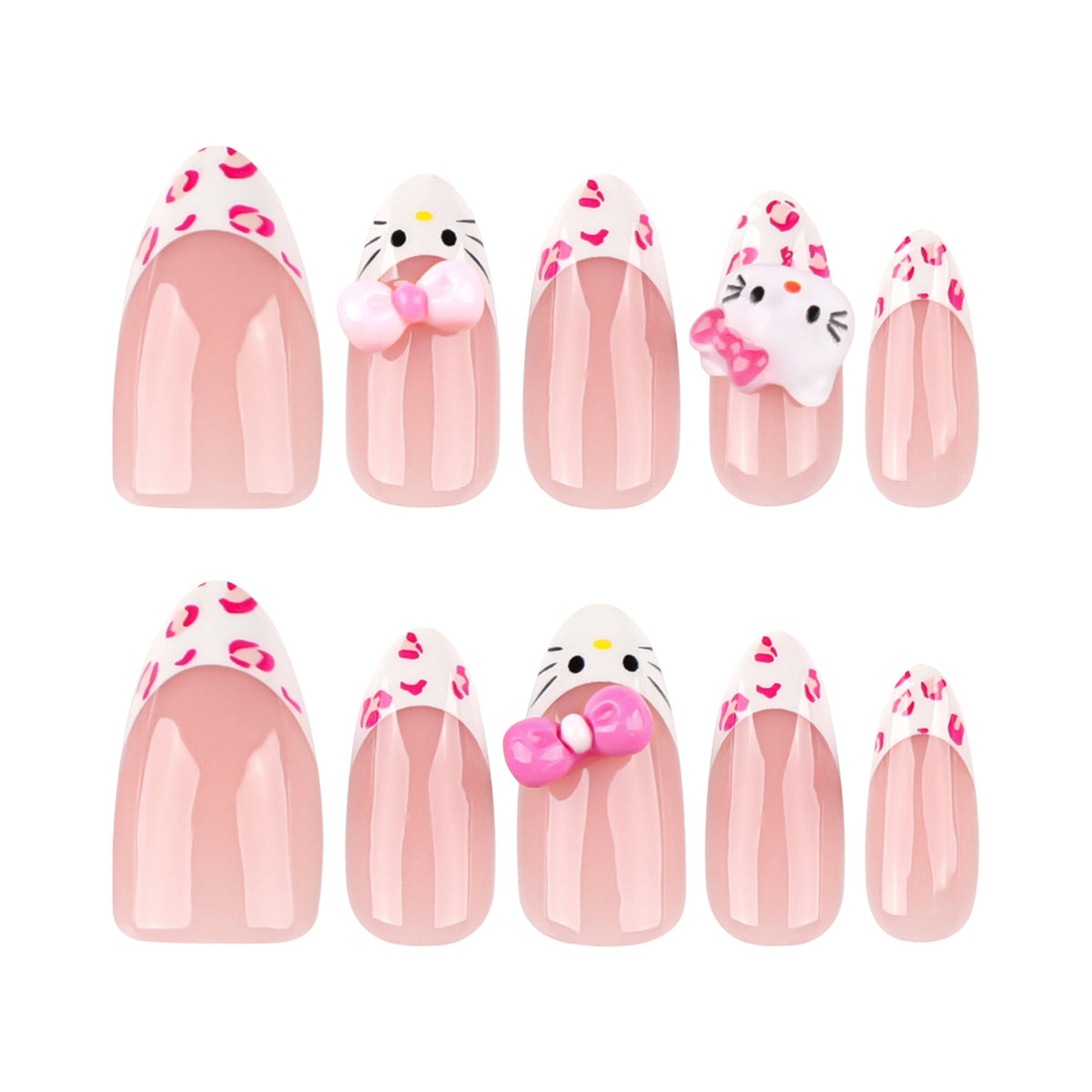 Sweet Leopard French short almond press-on nails, alternate view 5
