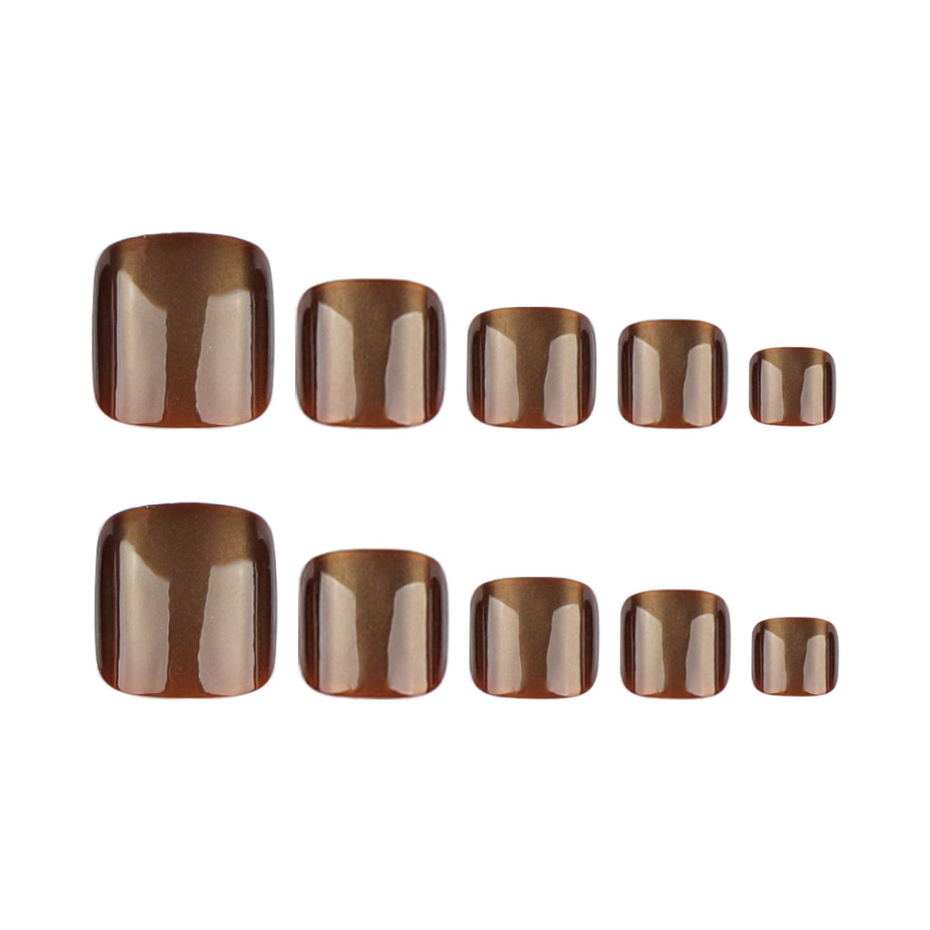 Mocha Cat Eye short square press-on toenails