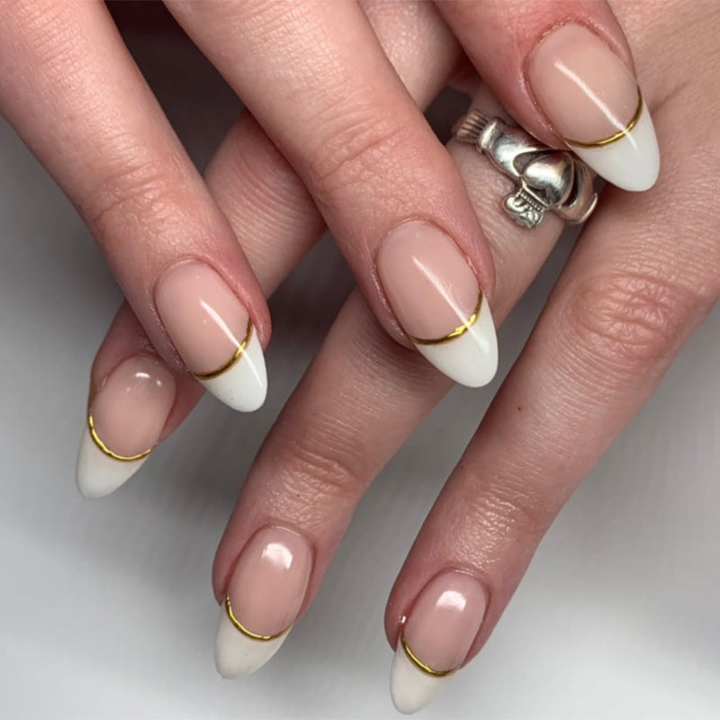 Gilded Curve French short almond press-on nails