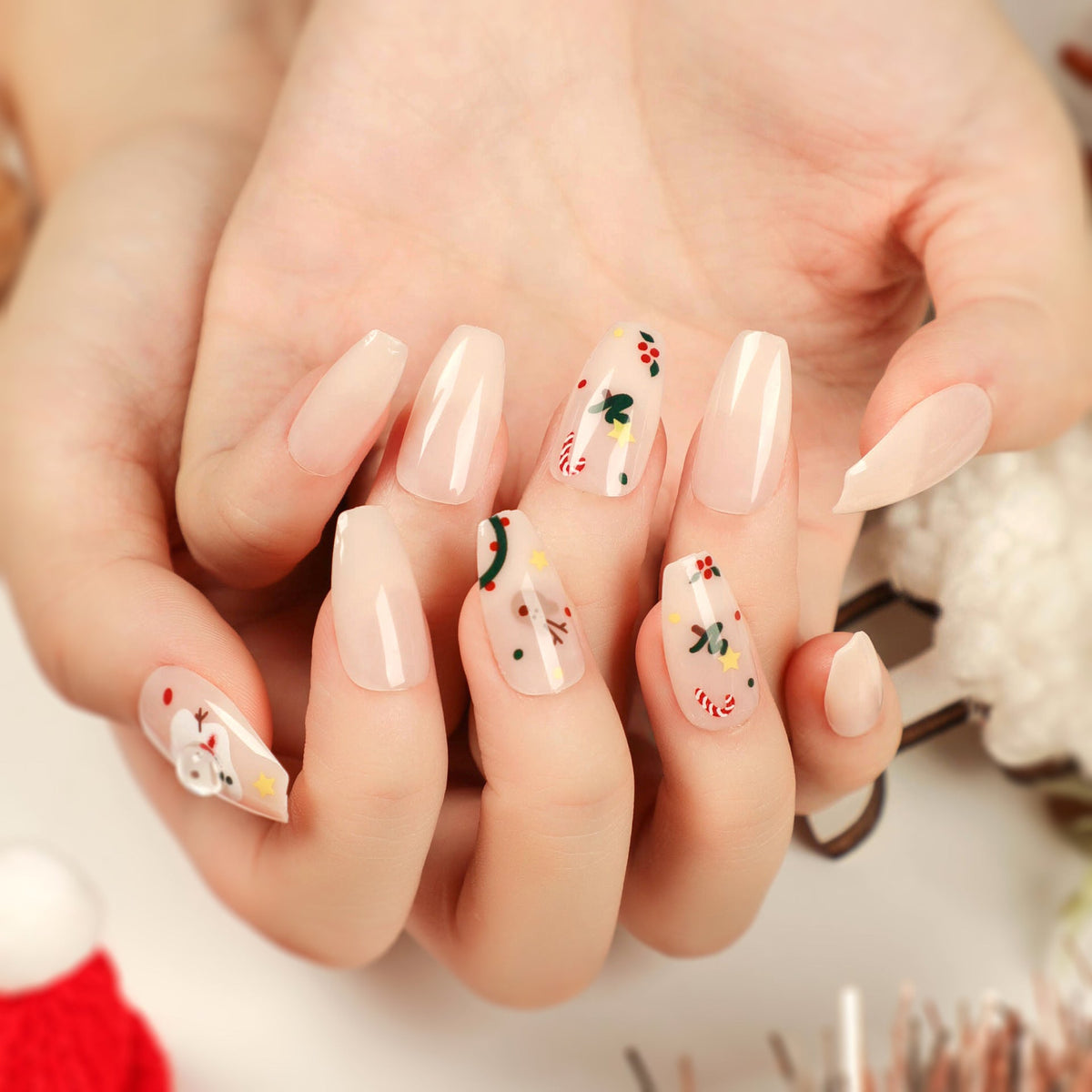 Holiday Ballet short Christmas press-on nails