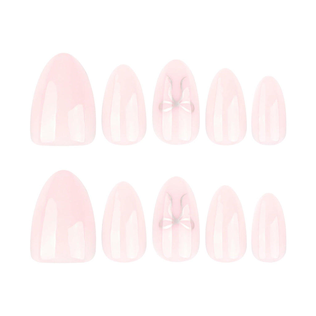 Silver Bow Almond short press-on nails