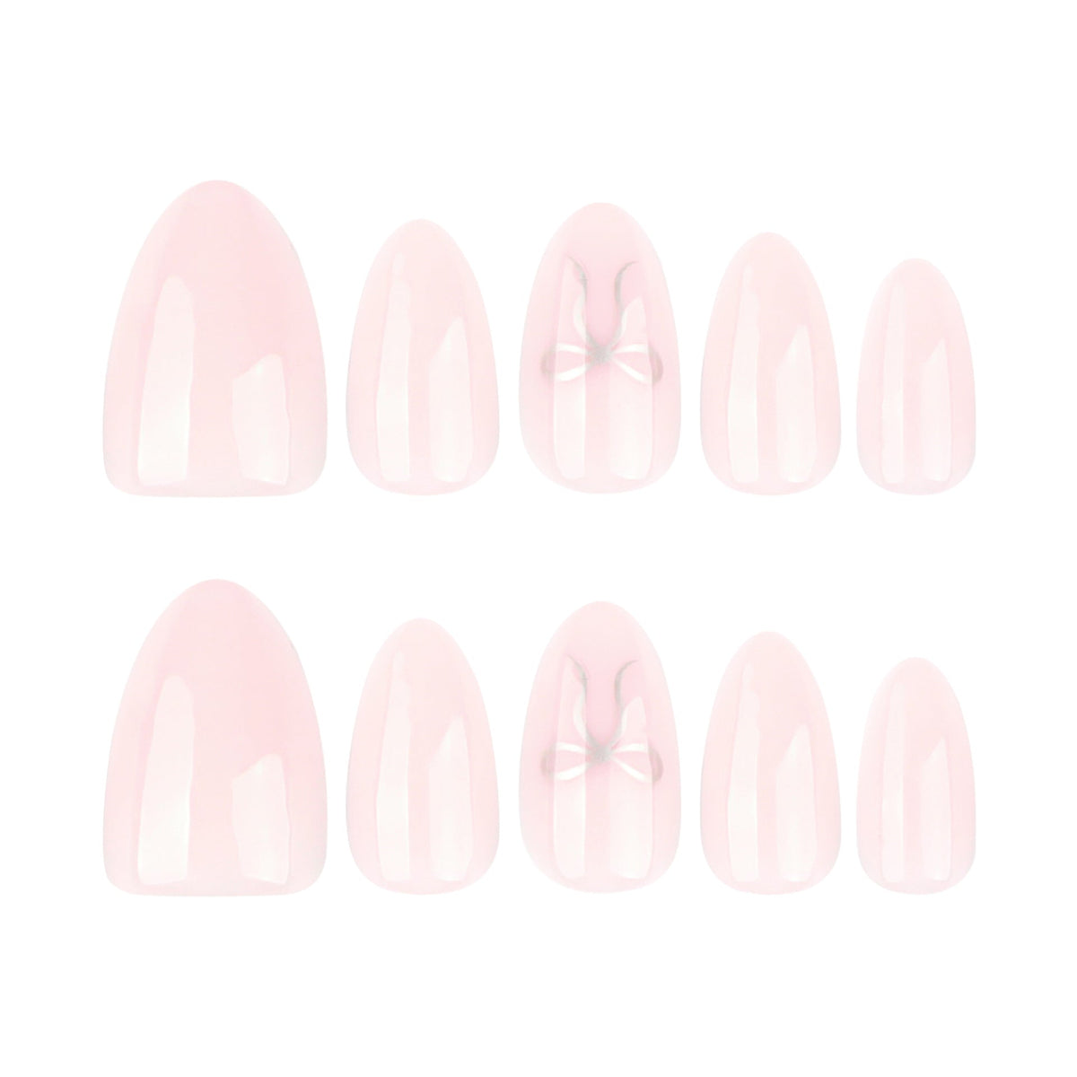 Silver Bow Almond short press-on nails