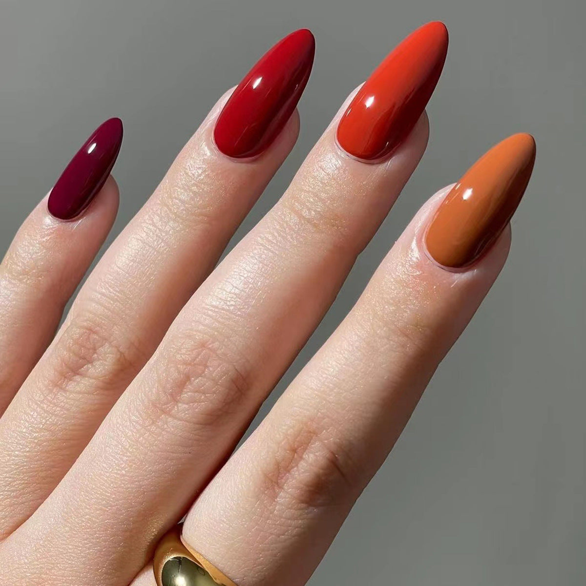 Warm Amber Almond short press-on nails