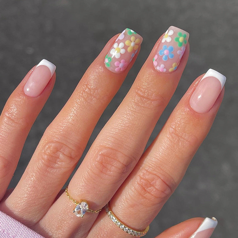 Multicolor Floral French press-on nails