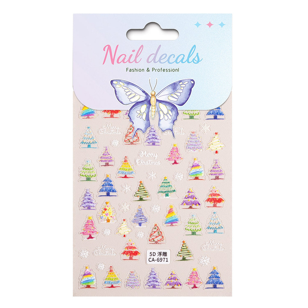 Holiday 5D Santa and elk nail stickers