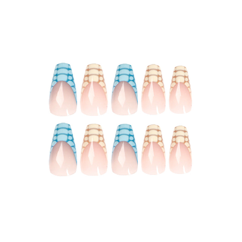 Blue Croc Contrast blue and yellow press-on nails