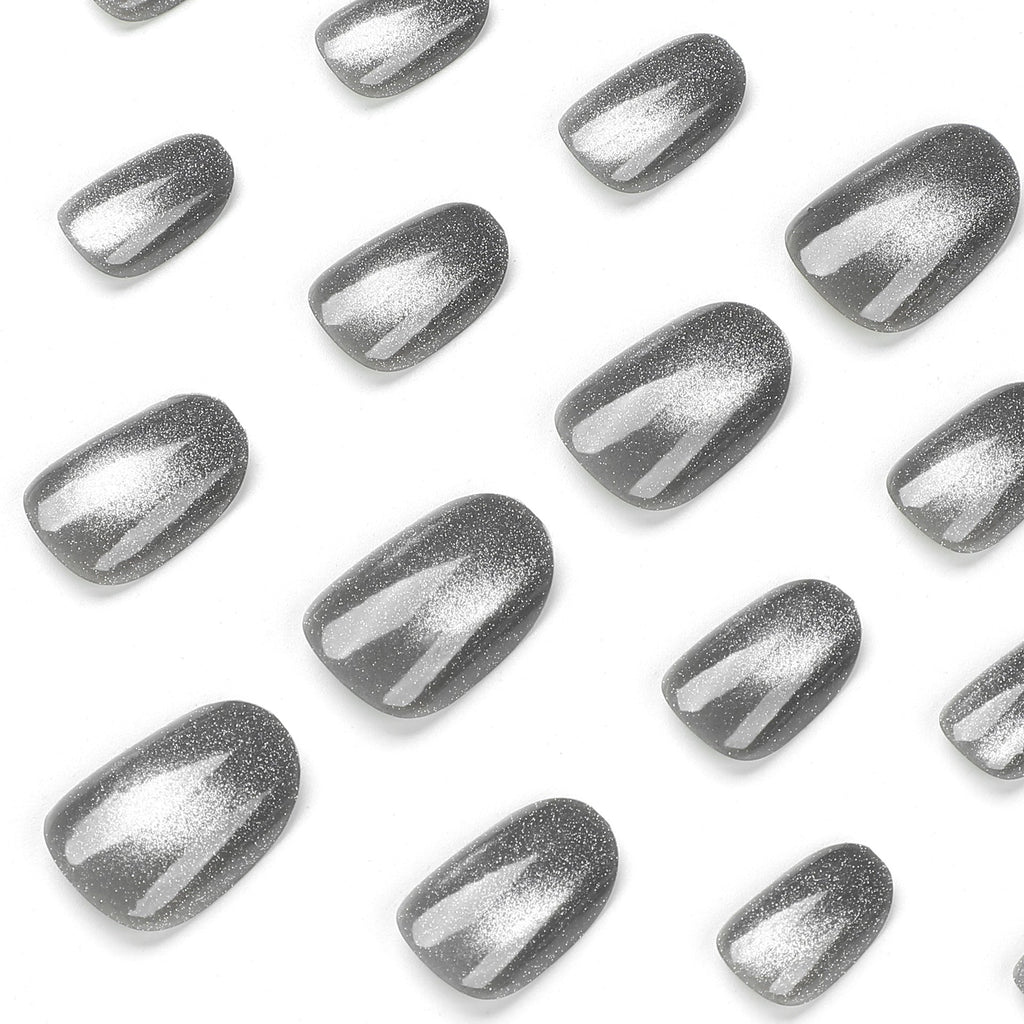 Smoke Cat Eye short gray press-on nails