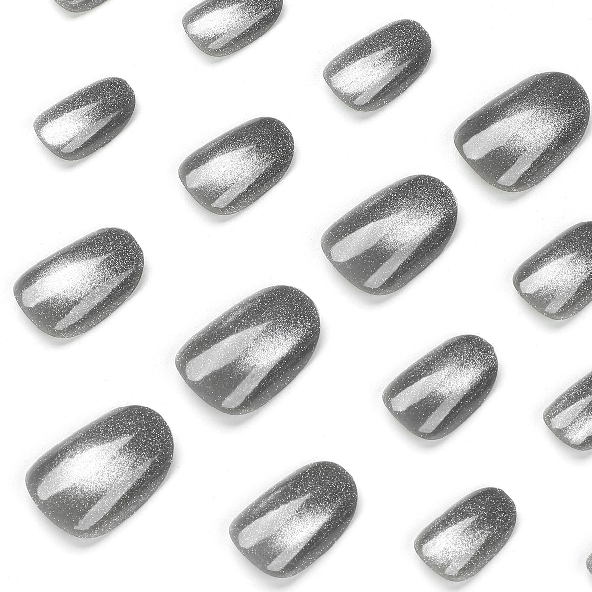 Smoke Cat Eye short gray press-on nails