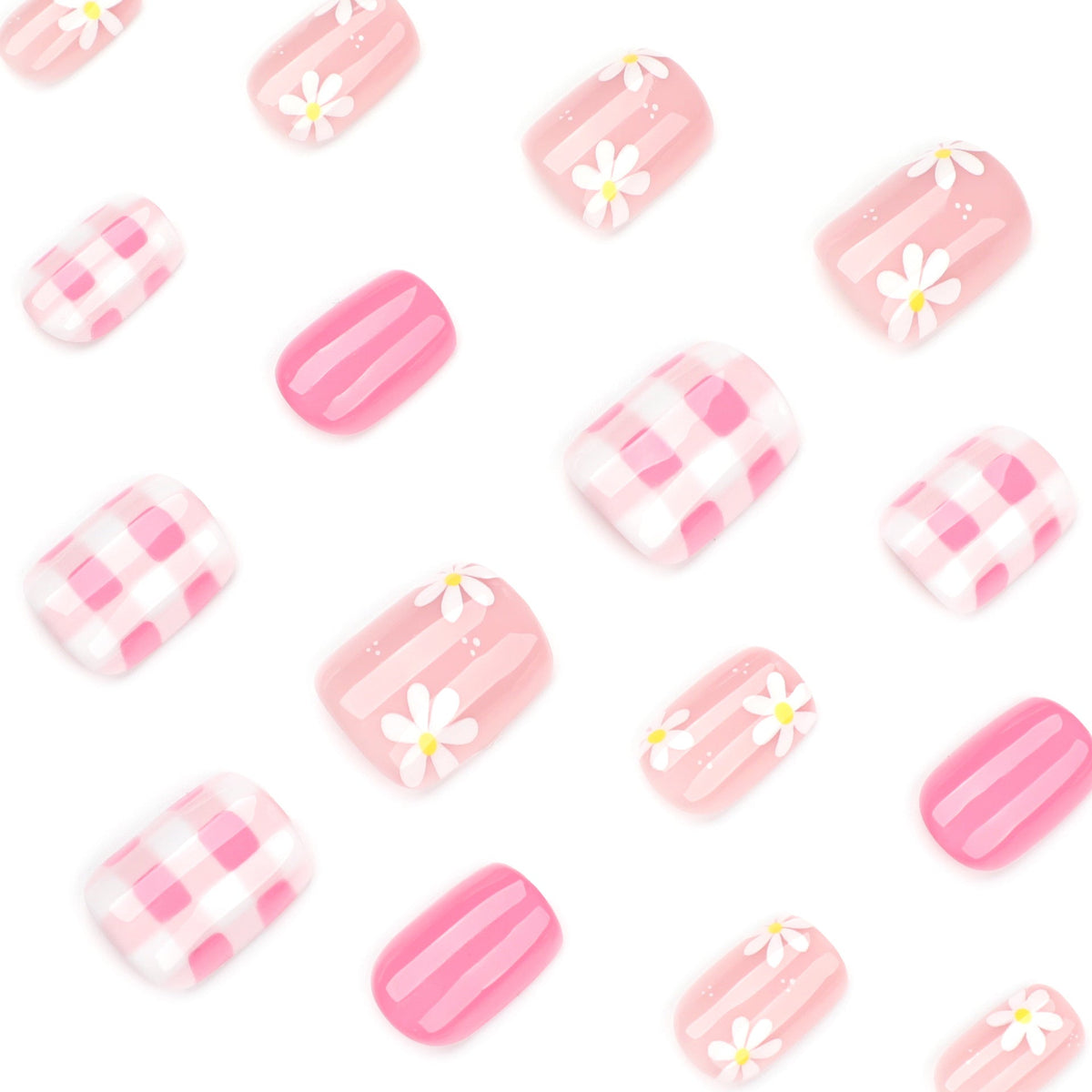 White Daisy short square press-on nails