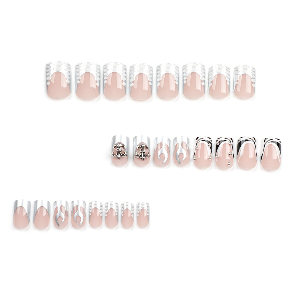 Silver Flame Nude square press-on nails
