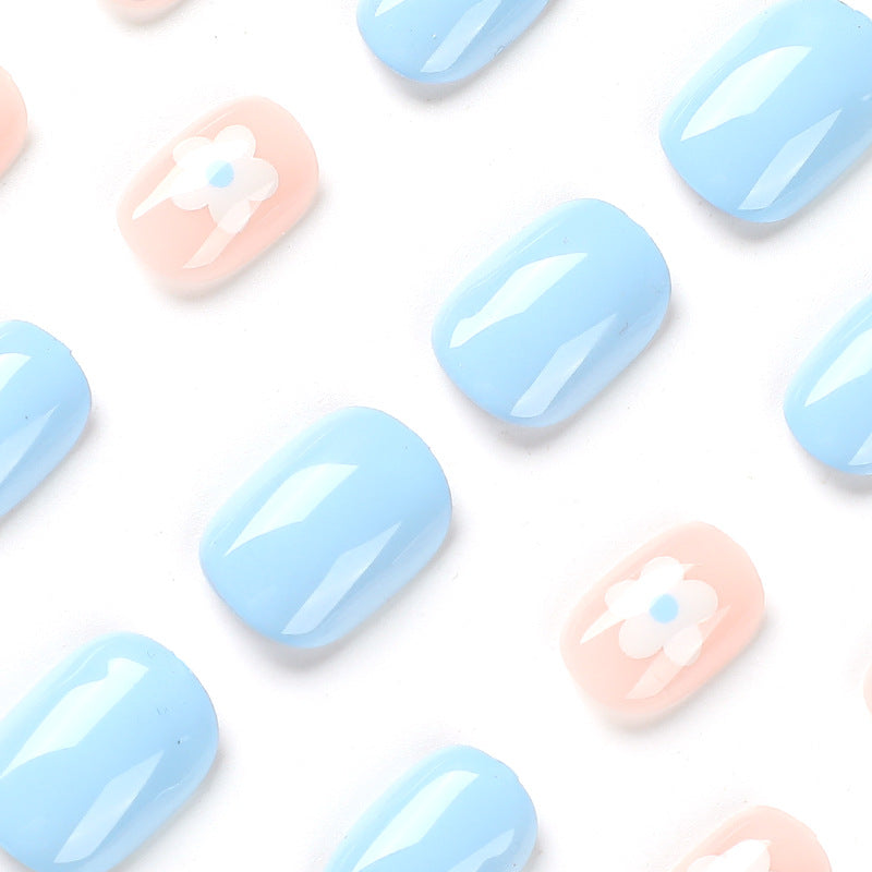 Blue Blossom Blush baby blue floral press-on nails