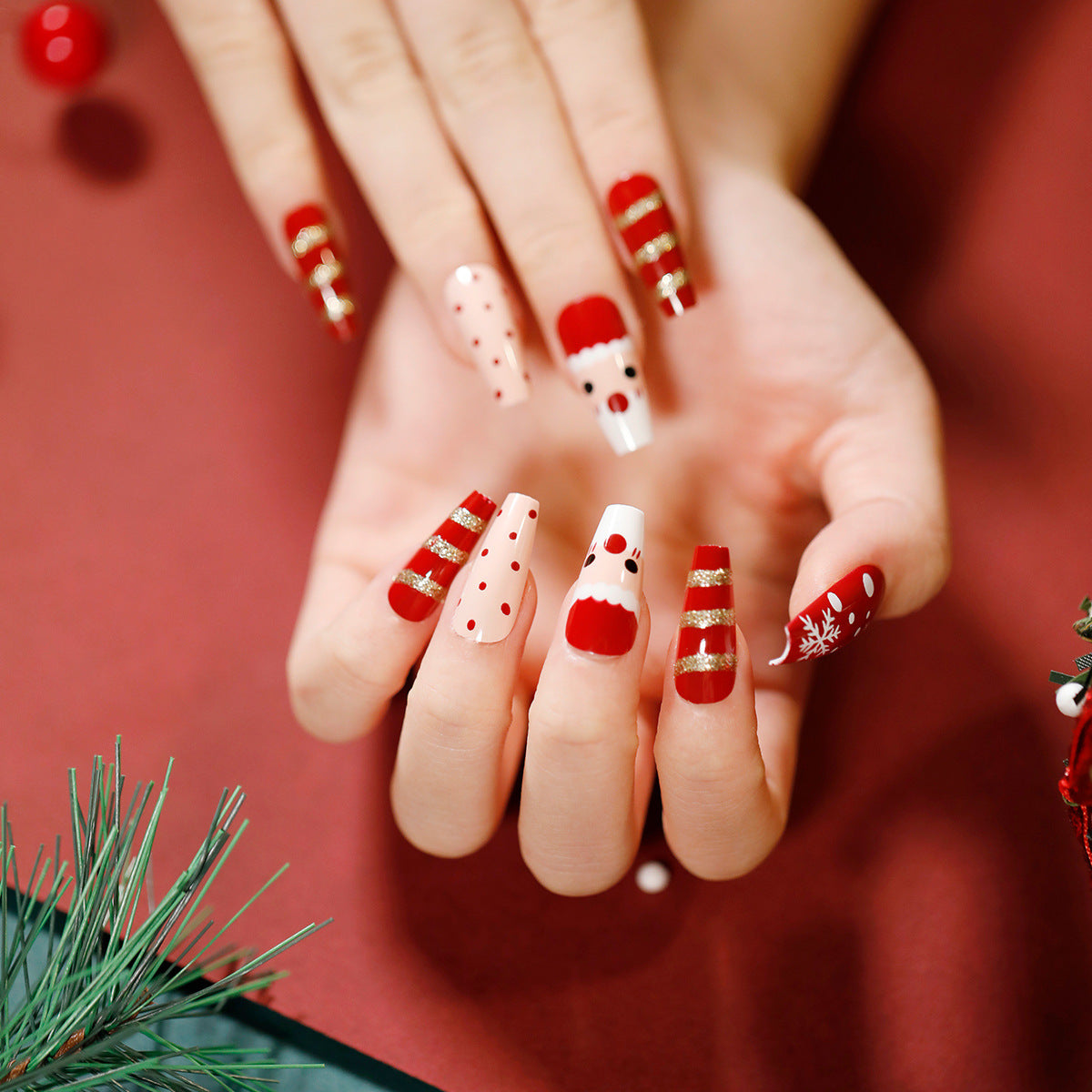 Winter Cheer holiday short almond press-on nails, alternate view 18