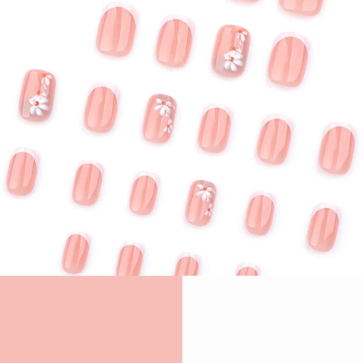 3D Daisy French short square press-on nails