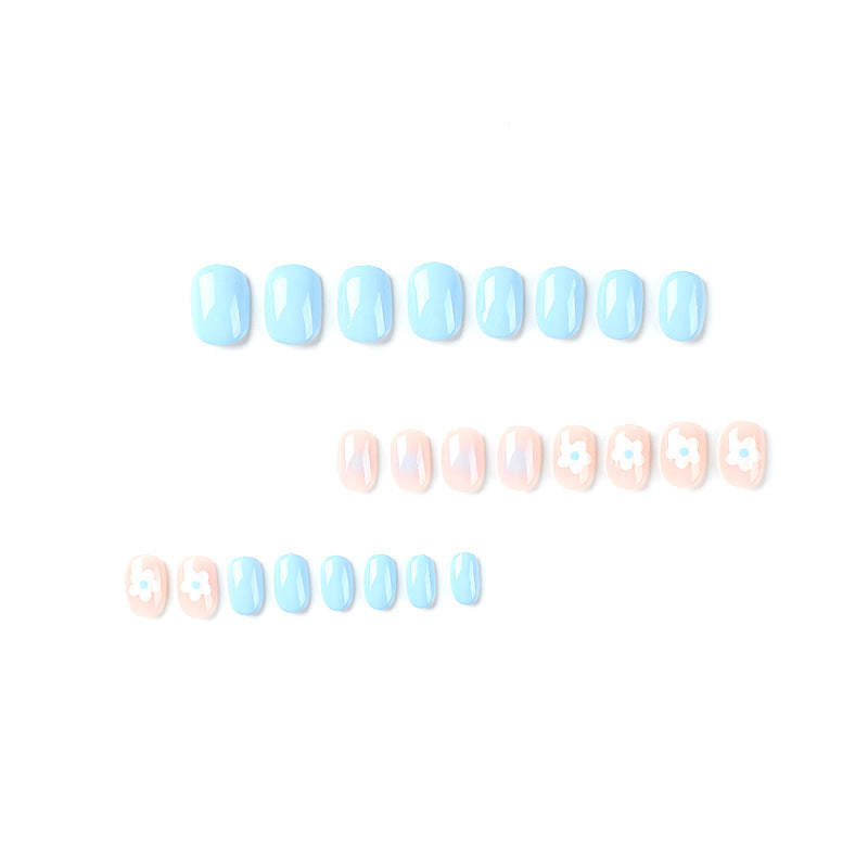 Blue Blossom Blush baby blue floral press-on nails