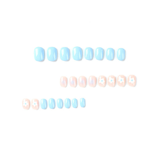 Blue Blossom Blush baby blue floral press-on nails