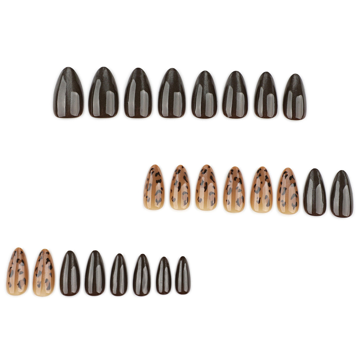 Mocha Fade Leopard glossy almond press-on nails