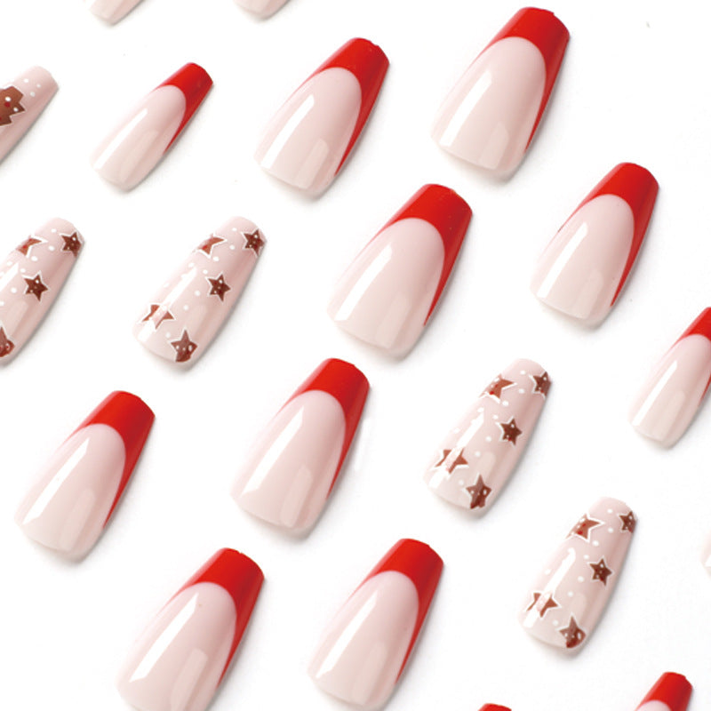Holiday Star French red Christmas press-on nails
