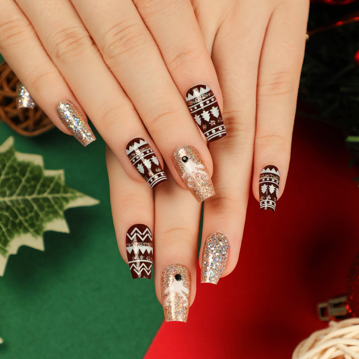Holiday Reindeer Ballet Christmas press-on nails