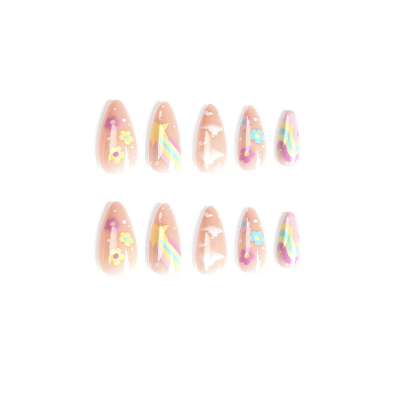 Rainbow Sky Garden press-on nails