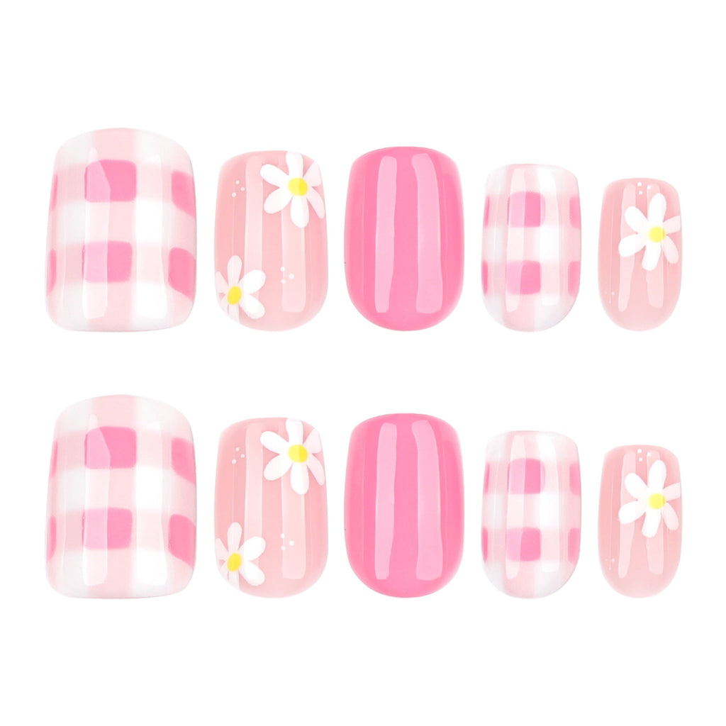 White Daisy short square press-on nails