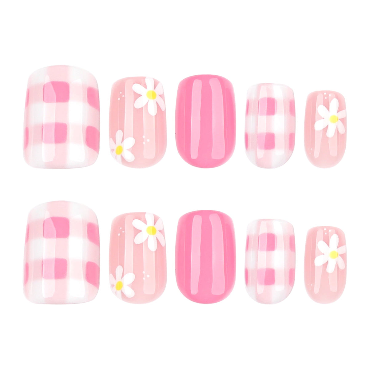 White Daisy short square press-on nails