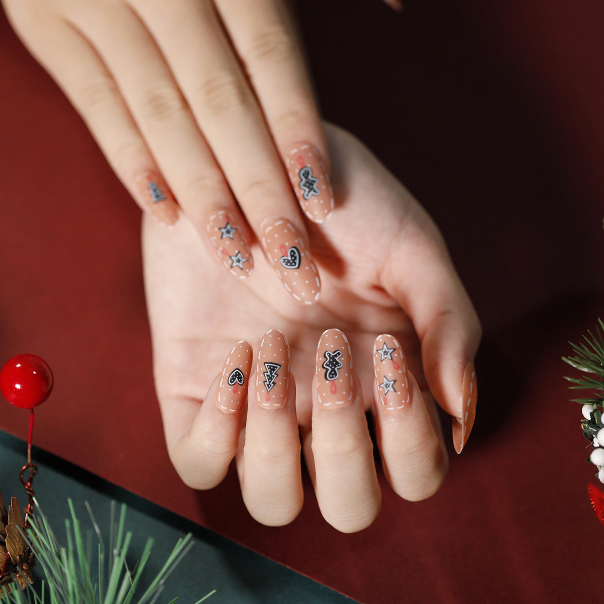 Winter Cheer holiday short almond press-on nails, alternate view 26