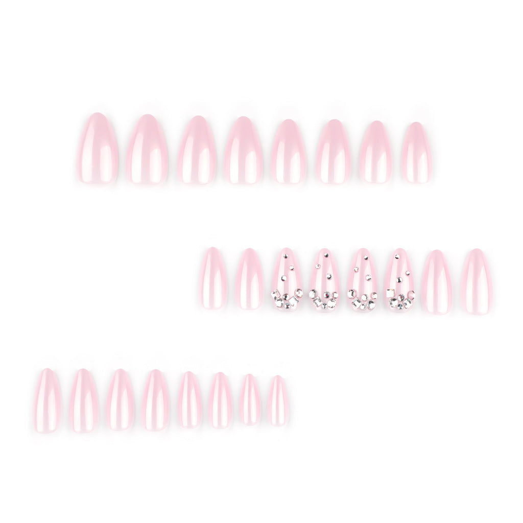 Nude Floral Shimmer almond press-on nails