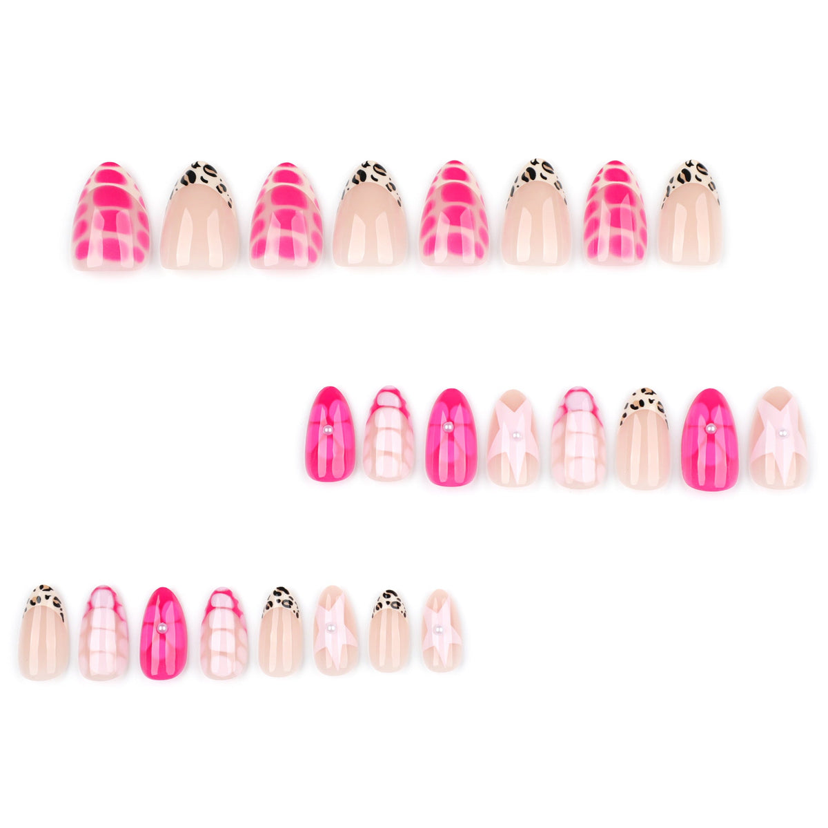 Rose Star Bloom short almond press-on nails