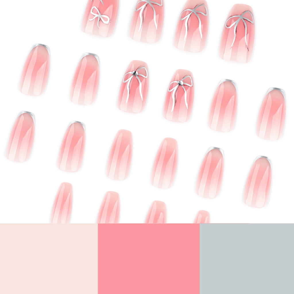 Silver Bow Blush nude pink press-on nails