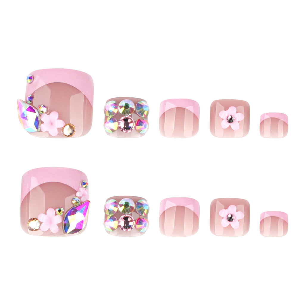 Blush French short square press-on toenails