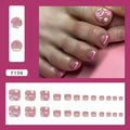 Lilac Daisy Bow French 24-piece press-on toenail set
