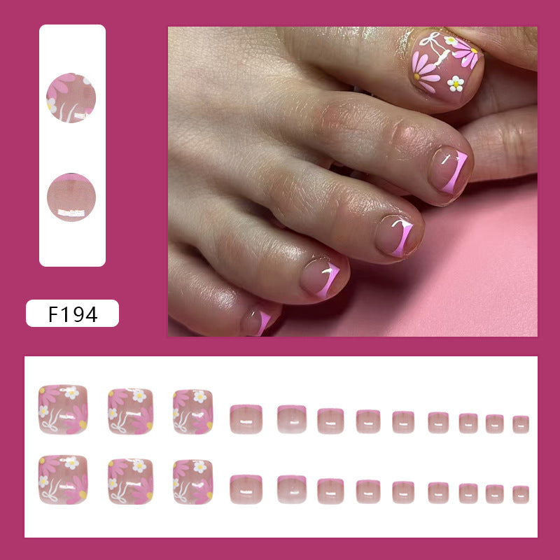 Lilac Daisy Bow French 24-piece press-on toenail set