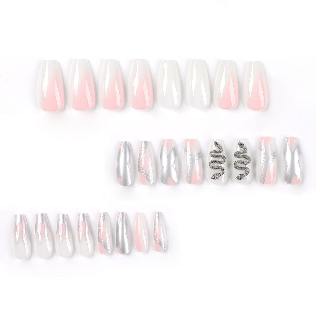 Silver Serpent Flame 3D rhinestone press-on nails
