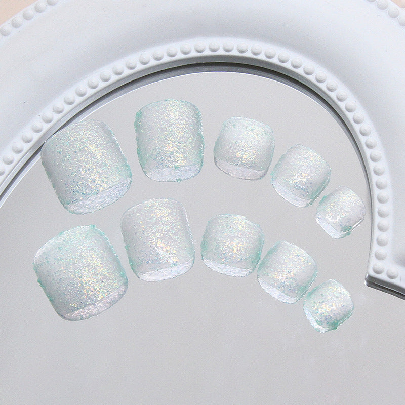 Silver Flash press-on toenails