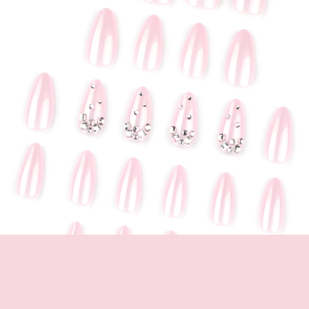 Nude Floral Shimmer almond press-on nails