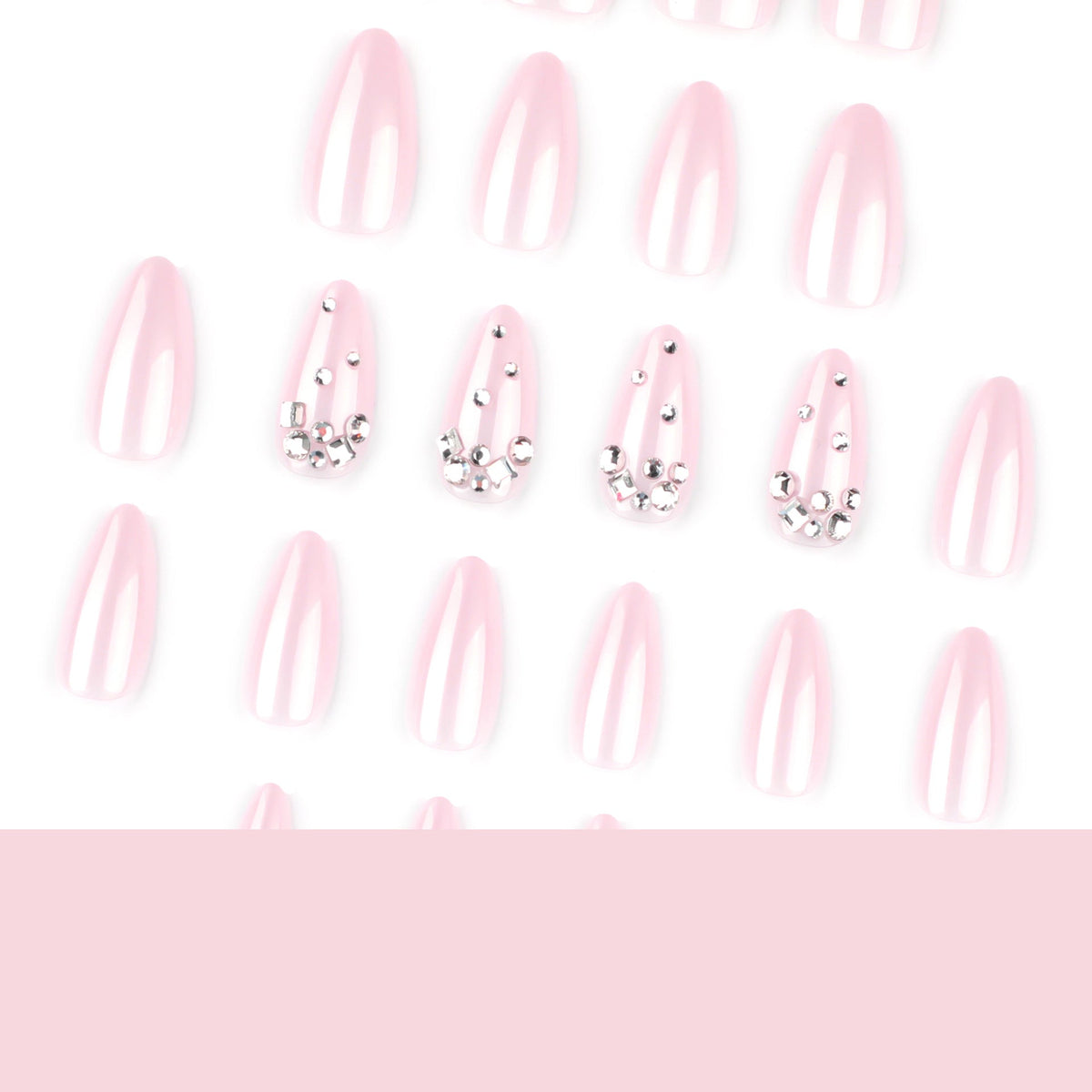 Nude Floral Shimmer almond press-on nails