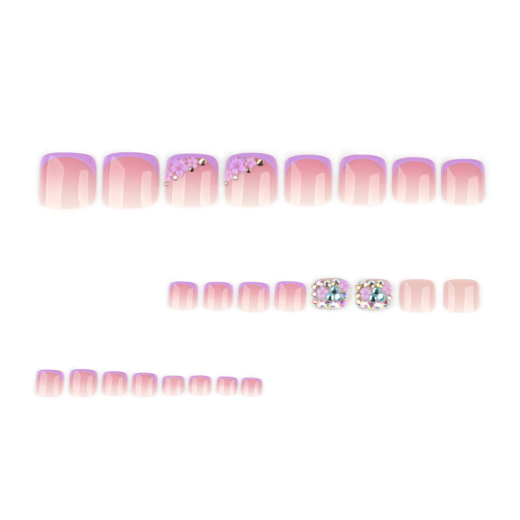Purple French short square press-on toenails