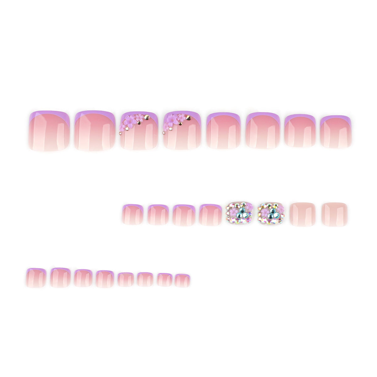 Purple French short square press-on toenails