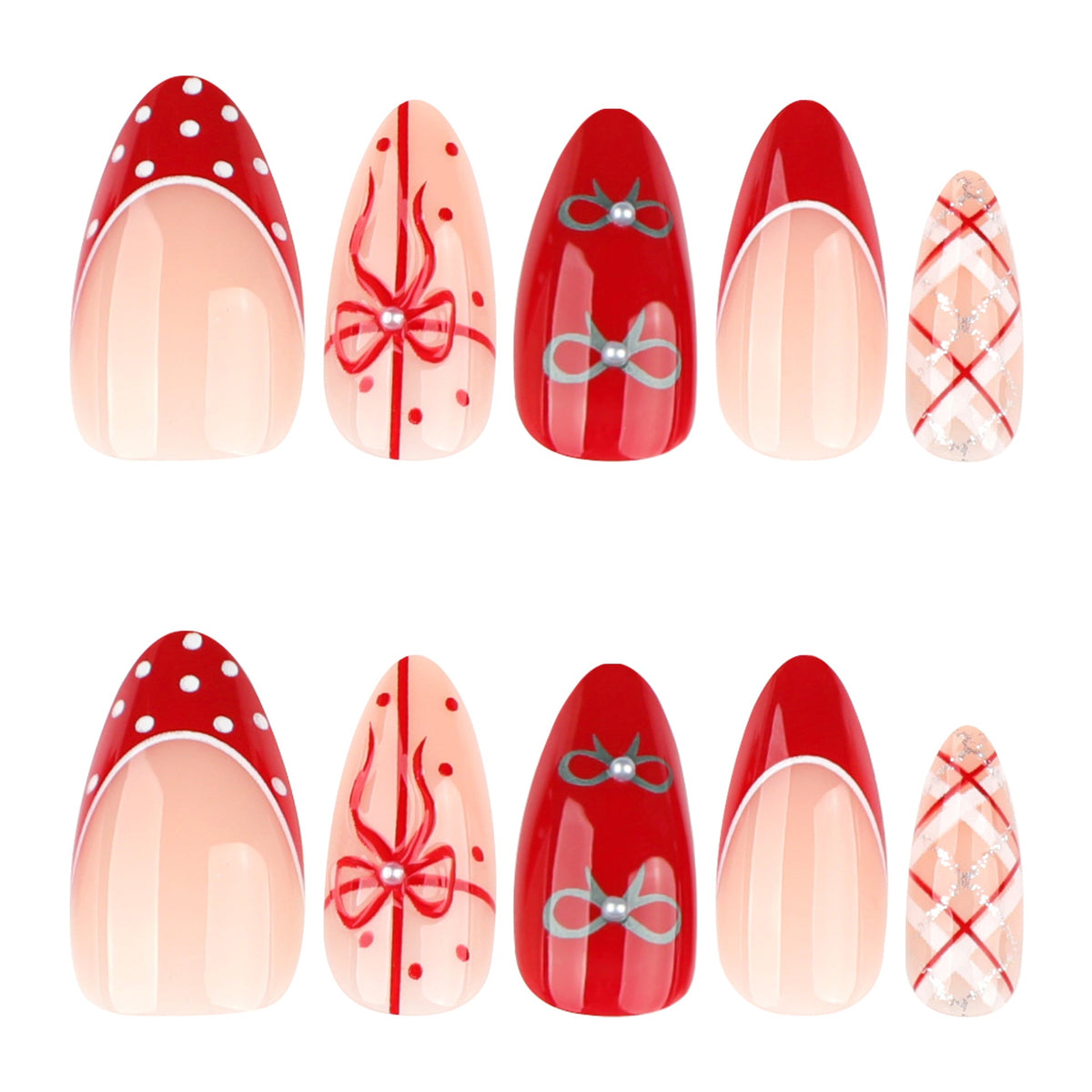 Festive Bow Plaid red press-on nails