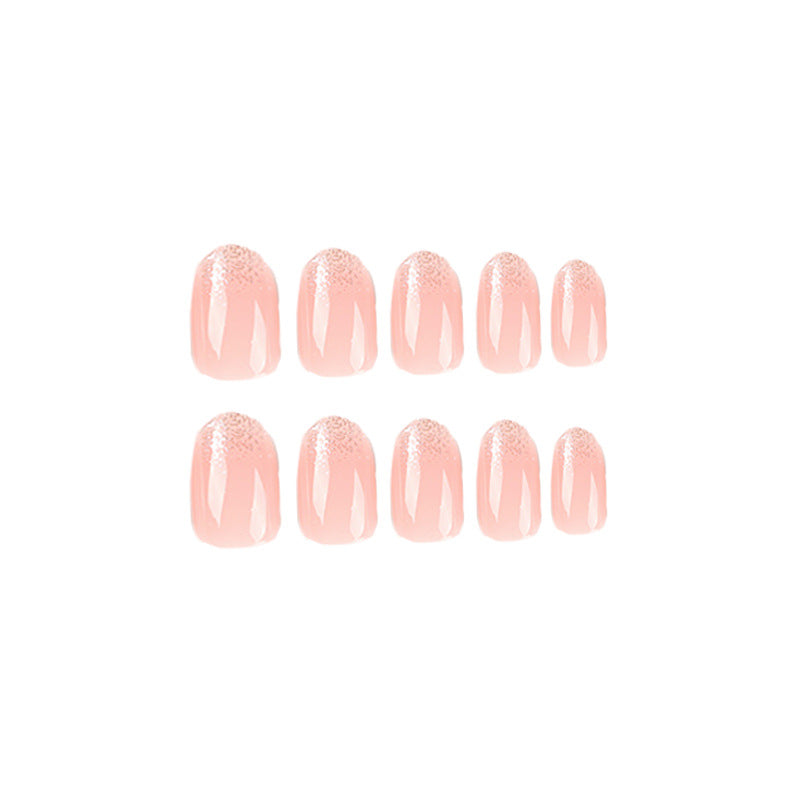 Glitter French short oval press-on nails