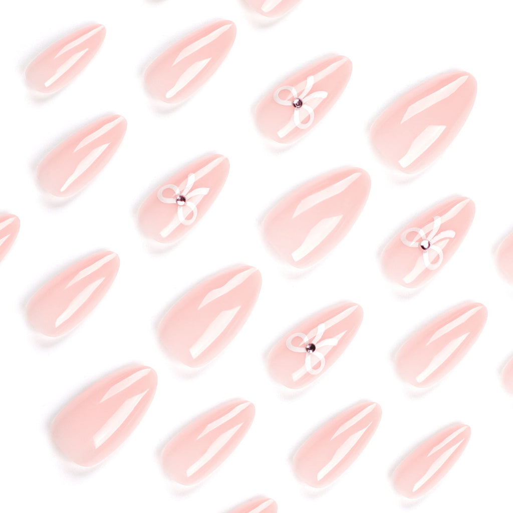Ivory Bow short nude press-on nails