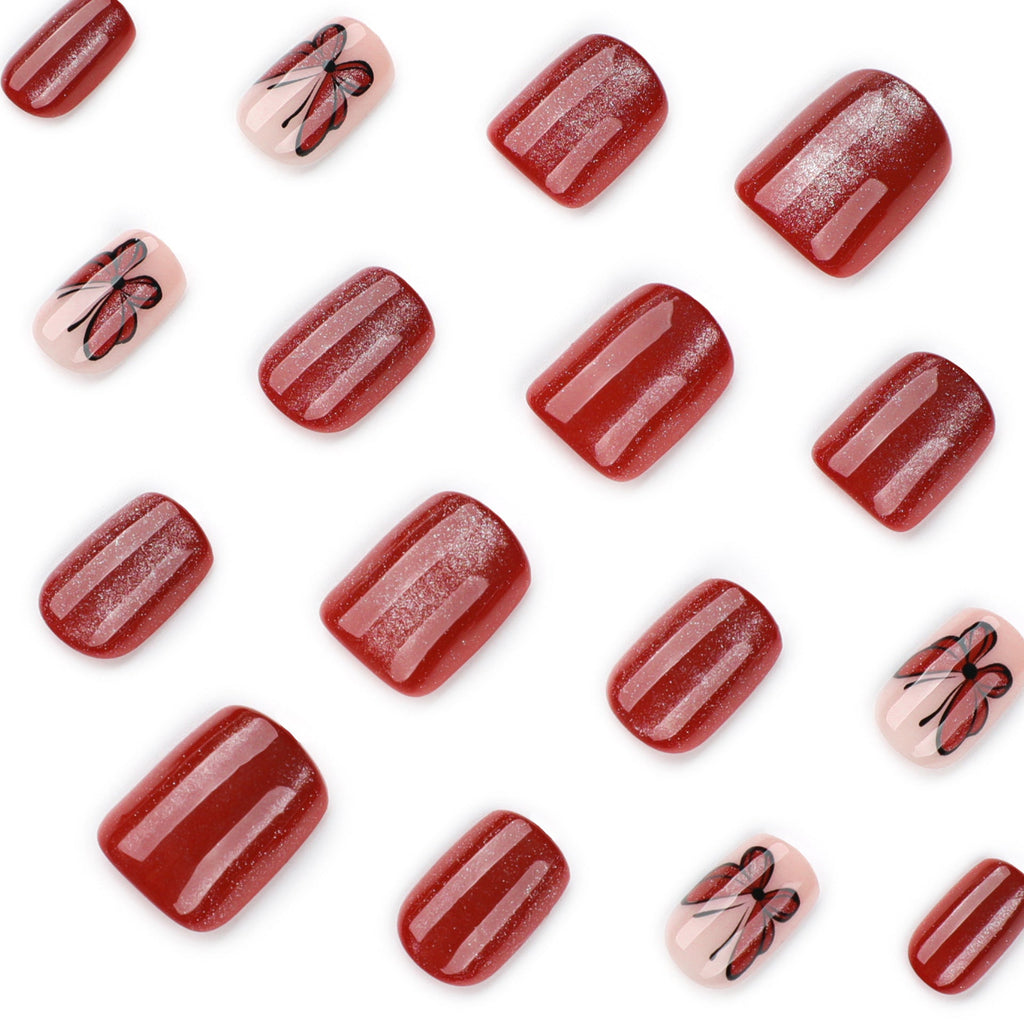 Ruby Butterfly Cat Eye short square press-on nails