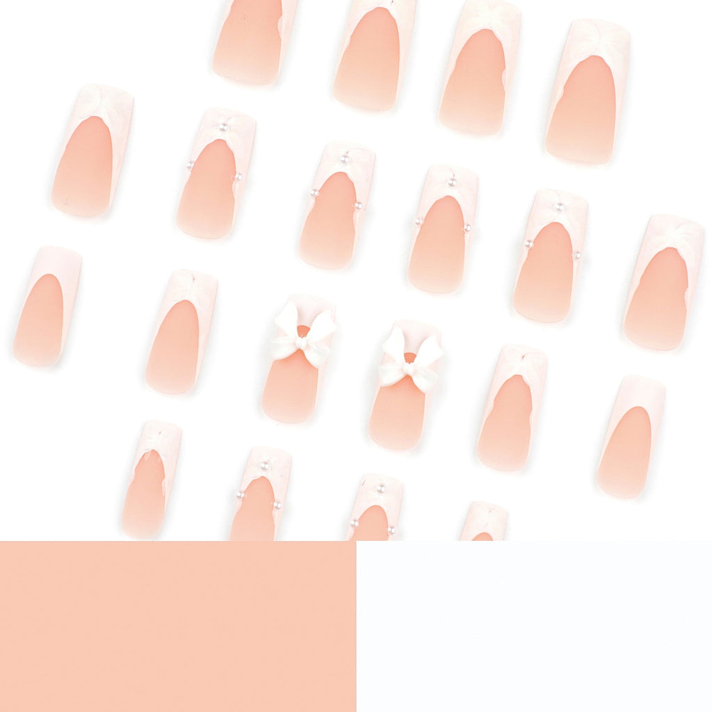 White 3D Blossom French square press-on nails