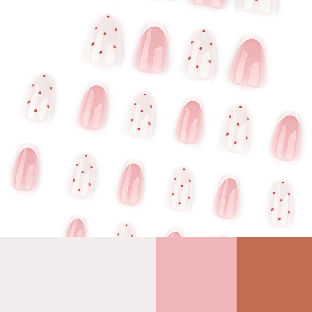 White Dot French short almond press-on nails