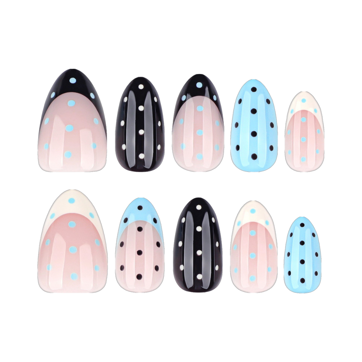 Polka Dot French almond press-on nails