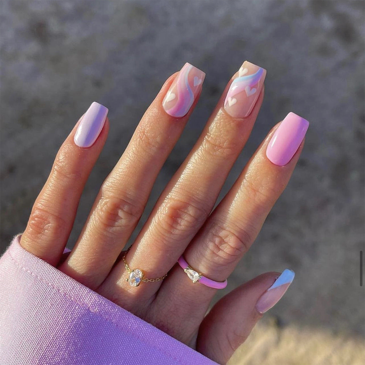 Blue Violet Wave heart press-on nails
