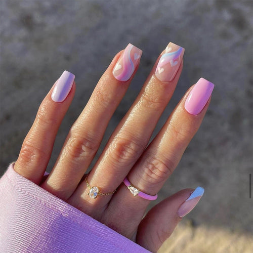 Blue Violet Wave heart press-on nails