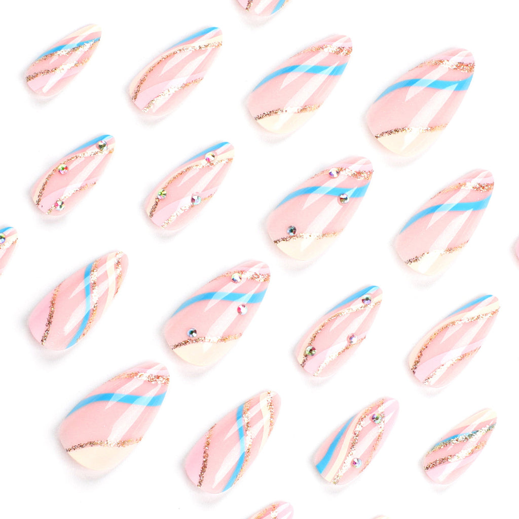 Gilded Stripe glitter almond press-on nails