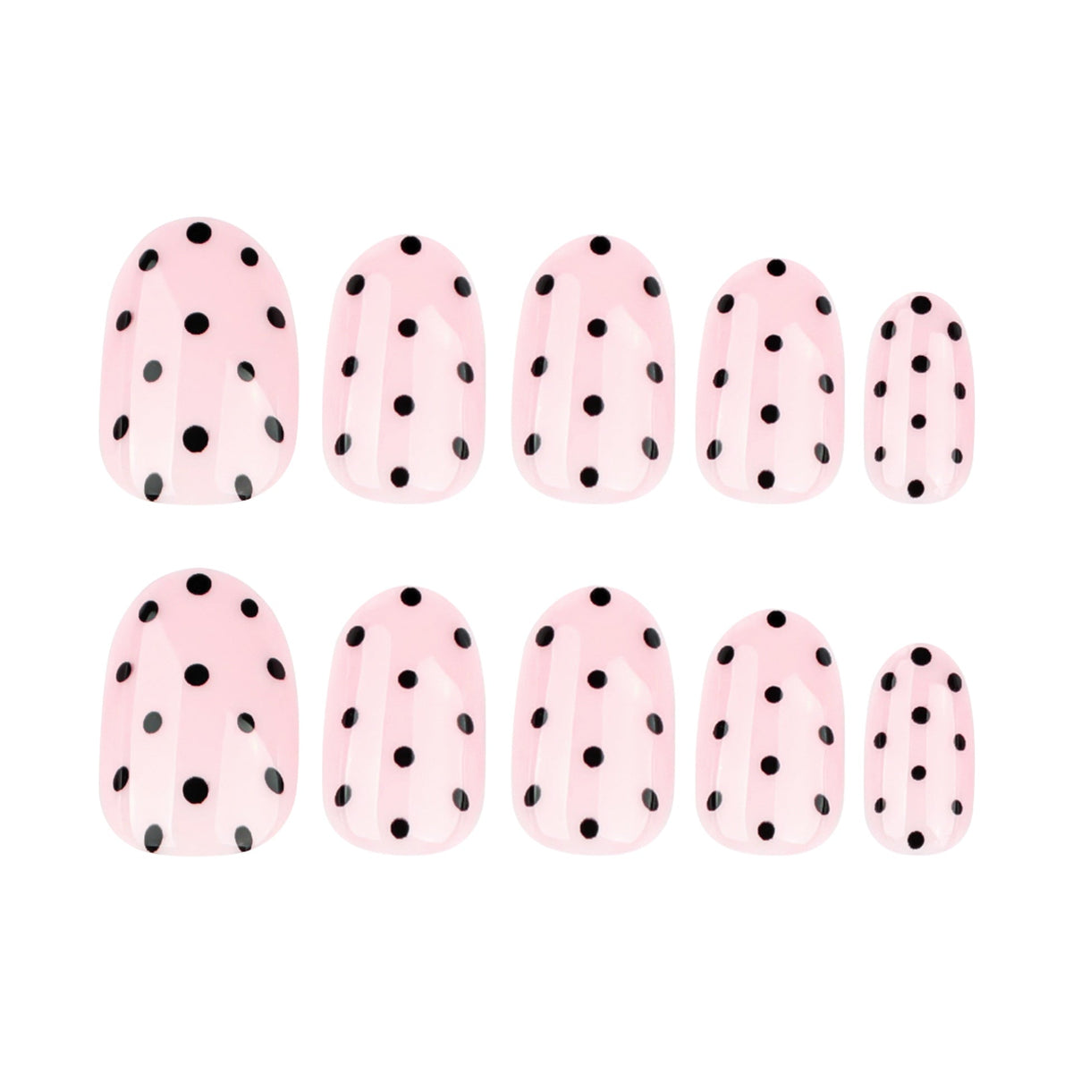 Black Dot Blush short round glossy press-on nails